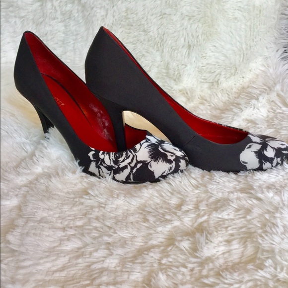 Nine West Shoes - Nine West Heels-Black with White Floral Design-9M